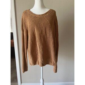 H&M womens tan knit casual sweater tee size large stretchy
